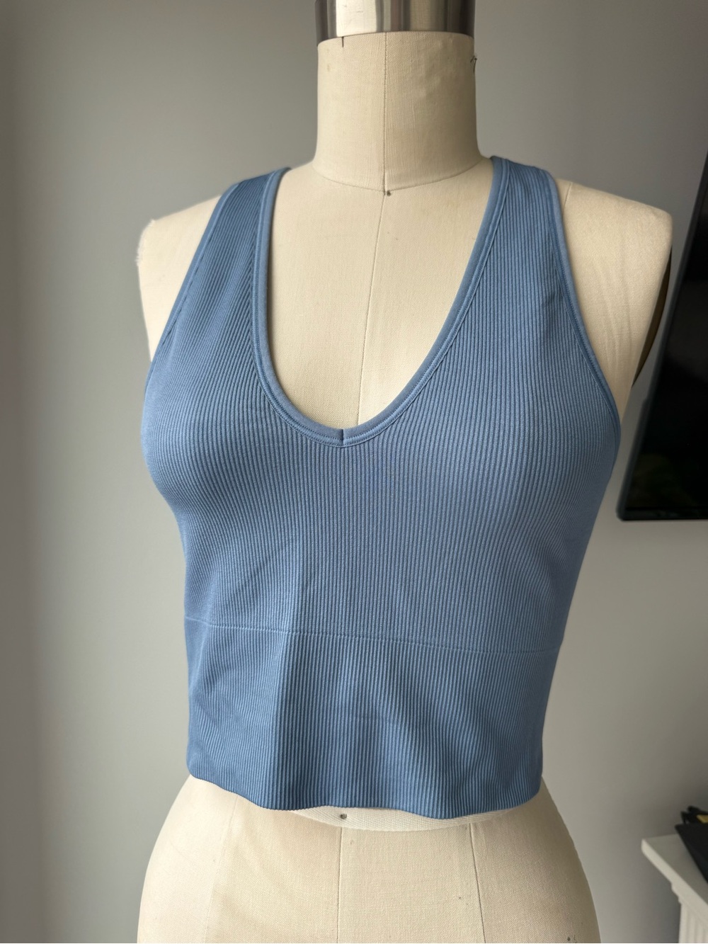 Athleta Ribbed Crop Tank in Dusty Blue